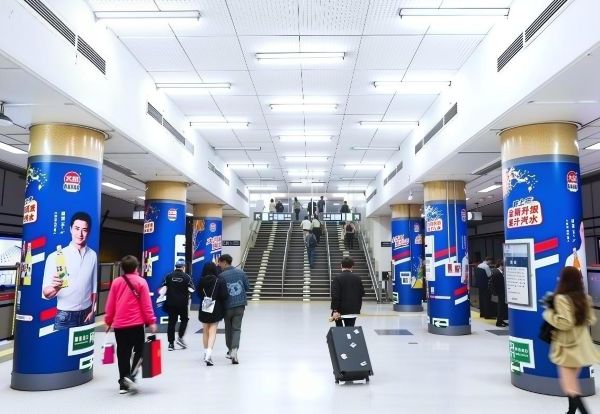 Light Box Wrapped Platform Pillars at Fuxingmen Station, Beijing Subway Line 1 & Batong Line