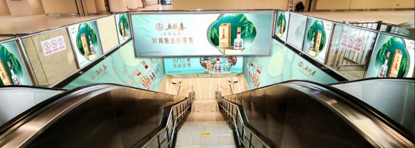 西安地铁机场T5站站台层扶梯处U型贴+灯箱