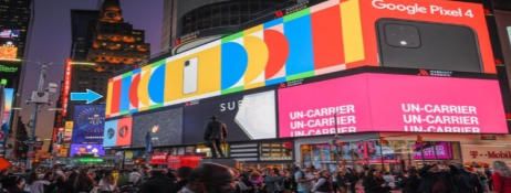 Marquis Hotel screen on 46th Street in the Times Square area, New York