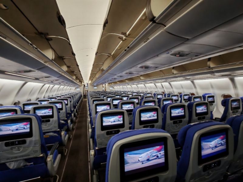 TV advertisement in the cabin of Shenzhen Airlines aircraft