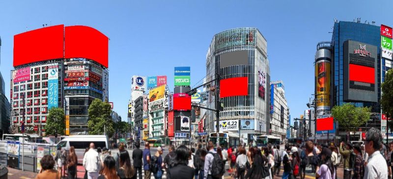 日本东京涩谷十字路口13面电子屏
